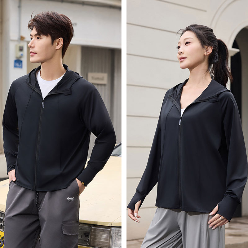 Tricou cu glugă din nylon pentru protecție solară, respirabil, UV, croială lejeră, vara 2024