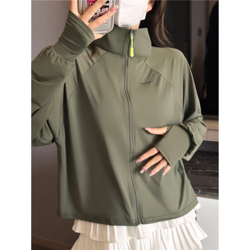 Jachetă din nylon pentru protecție solară, respirabilă pentru activități în aer liber, cu guler înalt, croială lejeră, 61-70% conținut nylon