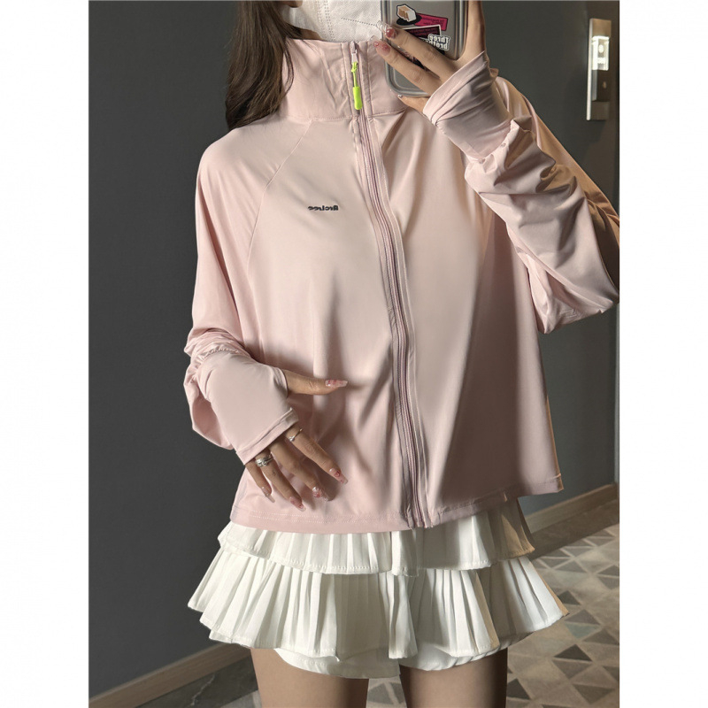 Jachetă din nylon pentru protecție solară, respirabilă pentru activități în aer liber, cu guler înalt, croială lejeră, 61-70% conținut nylon