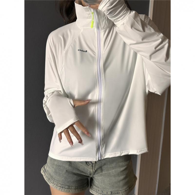 Jachetă din nylon pentru protecție solară, respirabilă pentru activități în aer liber, cu guler înalt, croială lejeră, 61-70% conținut nylon