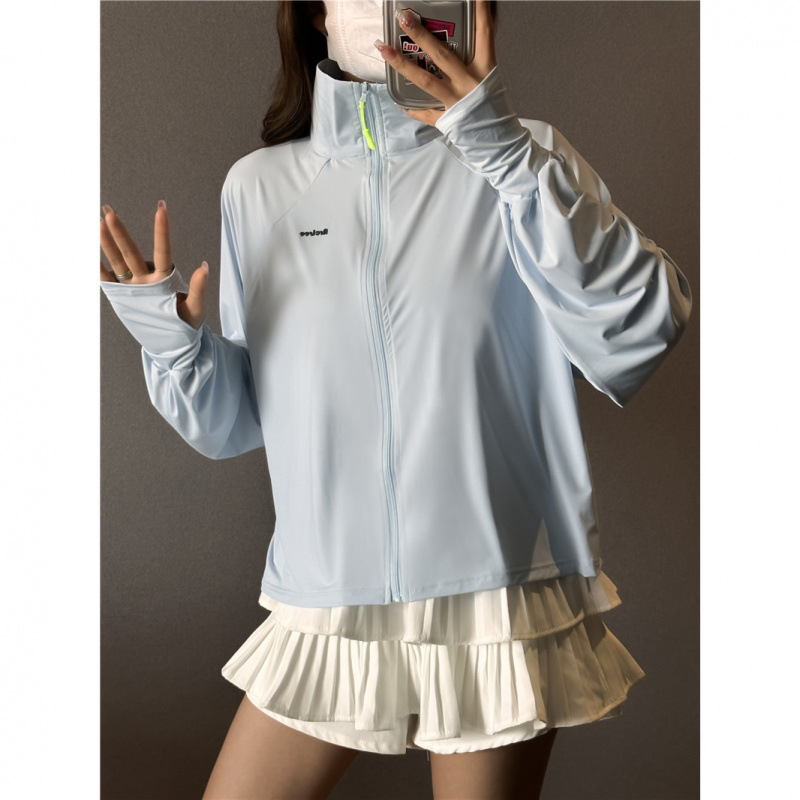 Jachetă din nylon pentru protecție solară, respirabilă pentru activități în aer liber, cu guler înalt, croială lejeră, 61-70% conținut nylon