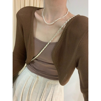 Top od Ice Silk, uski kroj, dugi rukavi, jednobojni uzorak, stil Locomotive wind, 95% Ice Silk tkanina