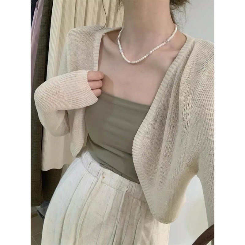 Top od Ice Silk, uski kroj, dugi rukavi, jednobojni uzorak, stil Locomotive wind, 95% Ice Silk tkanina