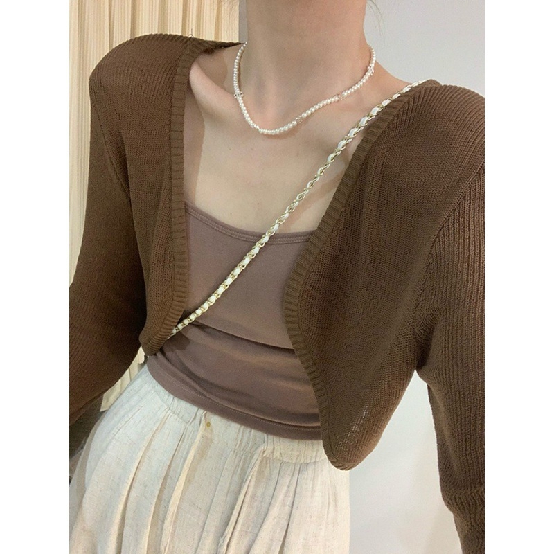 Top od Ice Silk, uski kroj, dugi rukavi, jednobojni uzorak, stil Locomotive wind, 95% Ice Silk tkanina