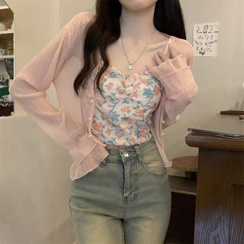 Ženski tanki cardigan od ice-silk, ljetni šal za vanjsku odjeću, za niske figure, elegantan izgled i zaštita od sunca