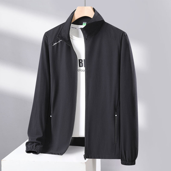 Unisex vanjska windbreaker jakna s UPF50+ zaštitom od sunca, brzo se suši, prozračan materijal, 90% najlon, 10% spandeks, bez kapulje, stojeći ovratnik
