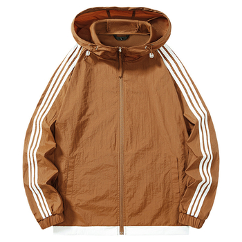 Geacă de exterior unisex cu dungi, lungime lungă, material sintetic