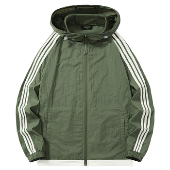 Geacă de exterior unisex cu dungi, lungime lungă, material sintetic