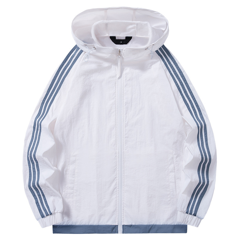 Geacă de exterior unisex cu dungi, lungime lungă, material sintetic