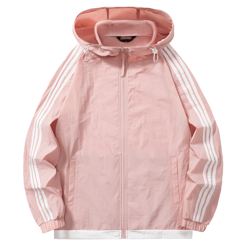 Geacă de exterior unisex cu dungi, lungime lungă, material sintetic