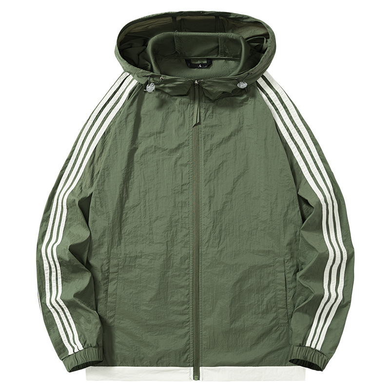 Geacă de exterior unisex cu dungi, lungime lungă, material sintetic