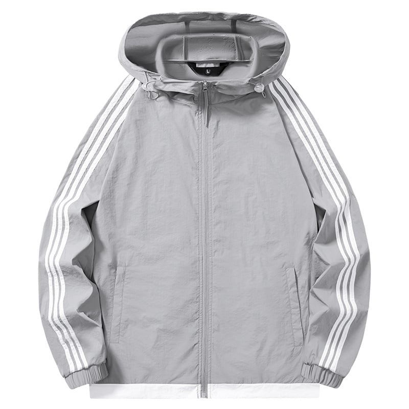 Geacă de exterior unisex cu dungi, lungime lungă, material sintetic