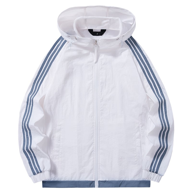 Geacă de exterior unisex cu dungi, lungime lungă, material sintetic