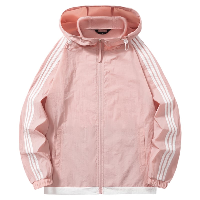 Geacă de exterior unisex cu dungi, lungime lungă, material sintetic