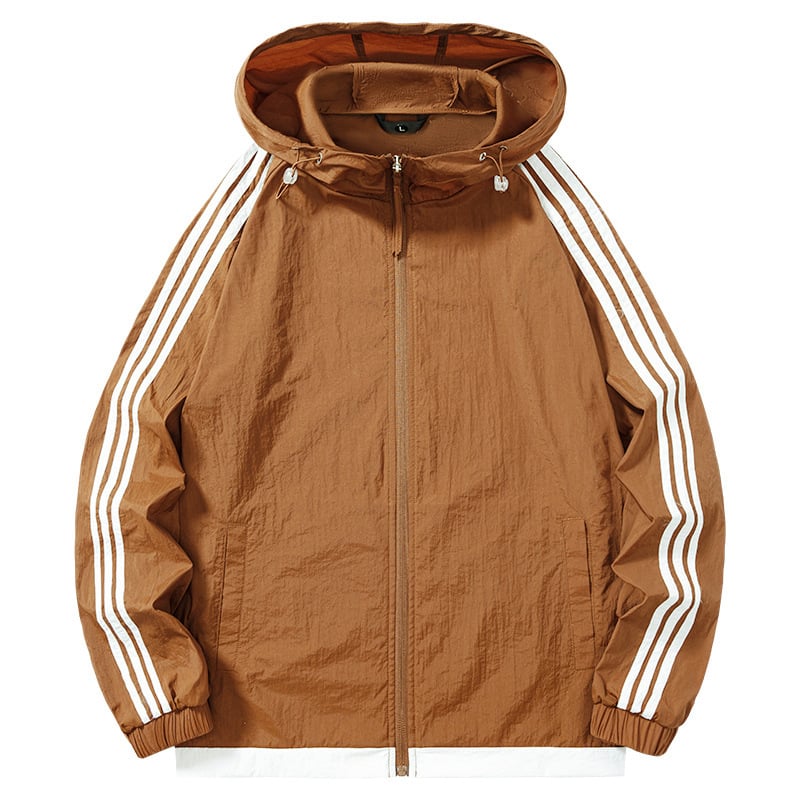 Geacă de exterior unisex cu dungi, lungime lungă, material sintetic