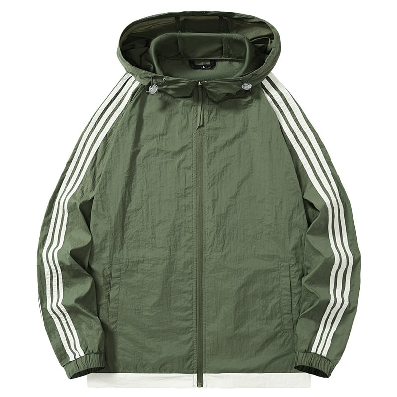 Geacă de exterior unisex cu dungi, lungime lungă, material sintetic