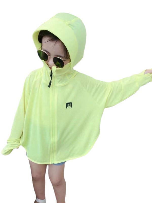 Tricou cu glugă pentru copii, protecție UV din țesătură Ice Silk, respirabil, uscare rapidă (Țesătură Ice Silk, protecție UV, respirabil, uscare rapidă)