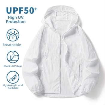 Nylon anyagú kültéri széldzseki, uniszex, UPF50+ UV védelem, kapucnival, hosszú szabású, légáteresztő