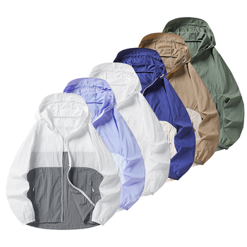 Nylon anyagú kültéri széldzseki, uniszex, UPF50+ UV védelem, kapucnival, hosszú szabású, légáteresztő