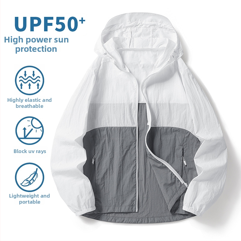 Nylon anyagú kültéri széldzseki, uniszex, UPF50+ UV védelem, kapucnival, hosszú szabású, légáteresztő