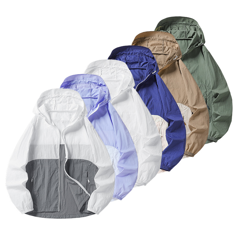 Nylon anyagú kültéri széldzseki, uniszex, UPF50+ UV védelem, kapucnival, hosszú szabású, légáteresztő