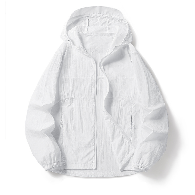Nylon anyagú kültéri széldzseki, uniszex, UPF50+ UV védelem, kapucnival, hosszú szabású, légáteresztő