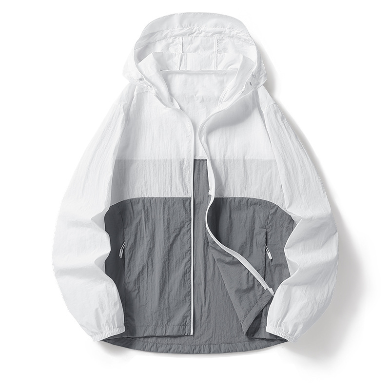 Nylon anyagú kültéri széldzseki, uniszex, UPF50+ UV védelem, kapucnival, hosszú szabású, légáteresztő