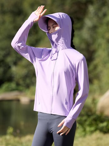 Jachetă de exterior cu protecție UV UPF50+, cu glugă, respirabilă și uscare rapidă, material 93% poliester / 7% elastan