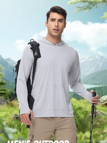 Tricou cu glugă UV-protecție, mâneci lungi, gaură pentru degetul mare — poliester, UPF50+, pentru alergare în aer liber