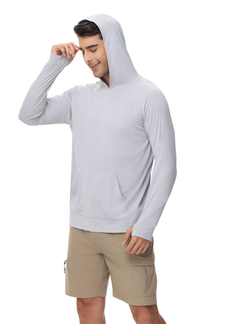 Tricou cu glugă UV-protecție, mâneci lungi, gaură pentru degetul mare — poliester, UPF50+, pentru alergare în aer liber