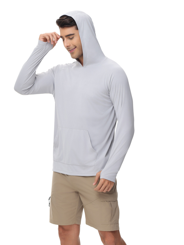 Tricou cu glugă UV-protecție, mâneci lungi, gaură pentru degetul mare — poliester, UPF50+, pentru alergare în aer liber