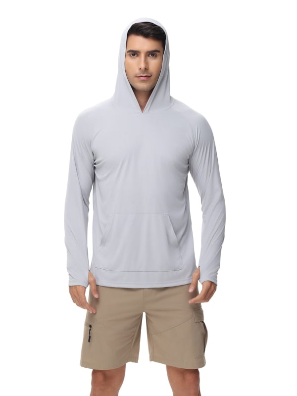 Tricou cu glugă UV-protecție, mâneci lungi, gaură pentru degetul mare — poliester, UPF50+, pentru alergare în aer liber