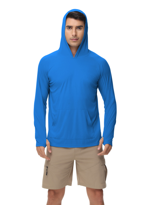 Tricou cu glugă UV-protecție, mâneci lungi, gaură pentru degetul mare — poliester, UPF50+, pentru alergare în aer liber