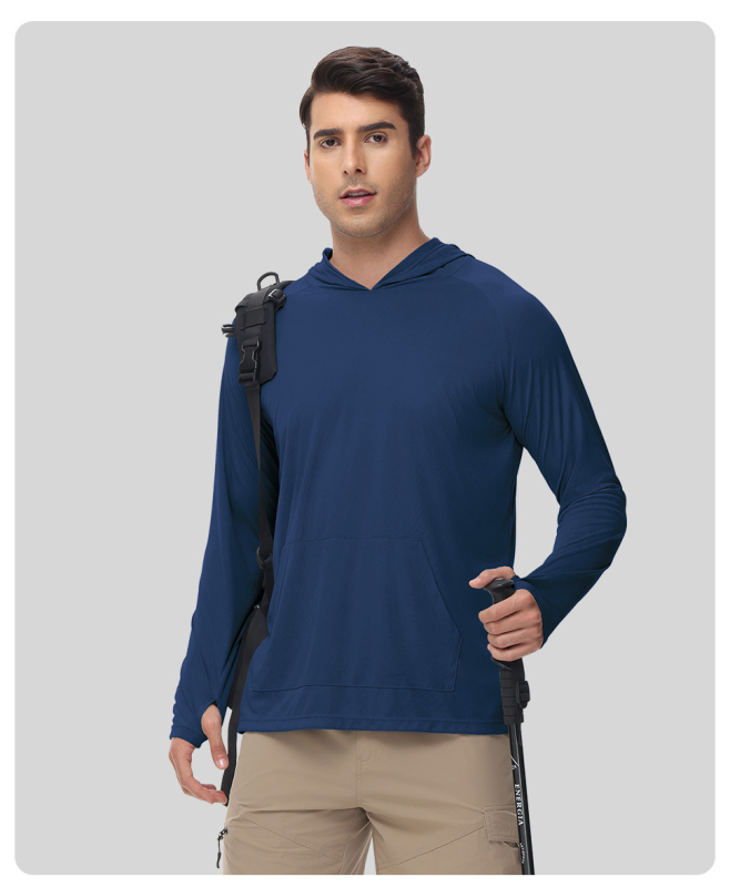 Tricou cu glugă UV-protecție, mâneci lungi, gaură pentru degetul mare — poliester, UPF50+, pentru alergare în aer liber