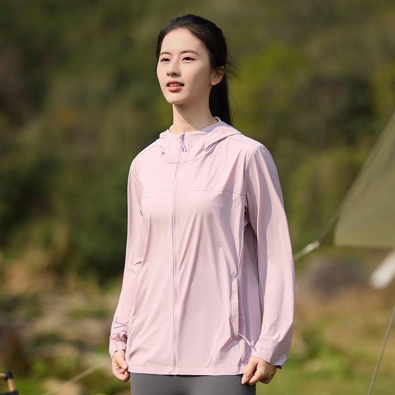 Geacă de exterior din nylon, fibră brută; protecție UV UPF50+; uscare rapidă, respirabilă, rezistentă la vânt; cu glugă; unisex