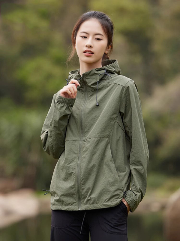 Vanjska windbreaker jakna s kapuljačom - lagana, brzo se sušeća ice silk tkanina, UV zaštita UPF50+, najlon tkanina, unisex