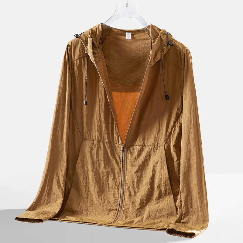 Vanjska windbreaker jakna s kapuljačom - lagana, brzo se sušeća ice silk tkanina, UV zaštita UPF50+, najlon tkanina, unisex