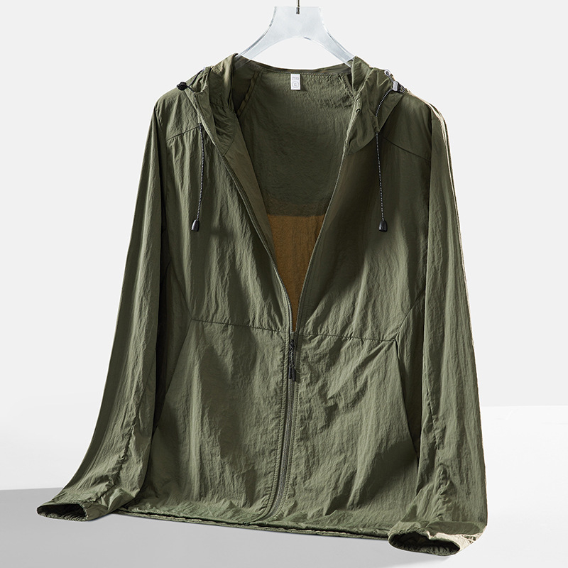 Vanjska windbreaker jakna s kapuljačom - lagana, brzo se sušeća ice silk tkanina, UV zaštita UPF50+, najlon tkanina, unisex