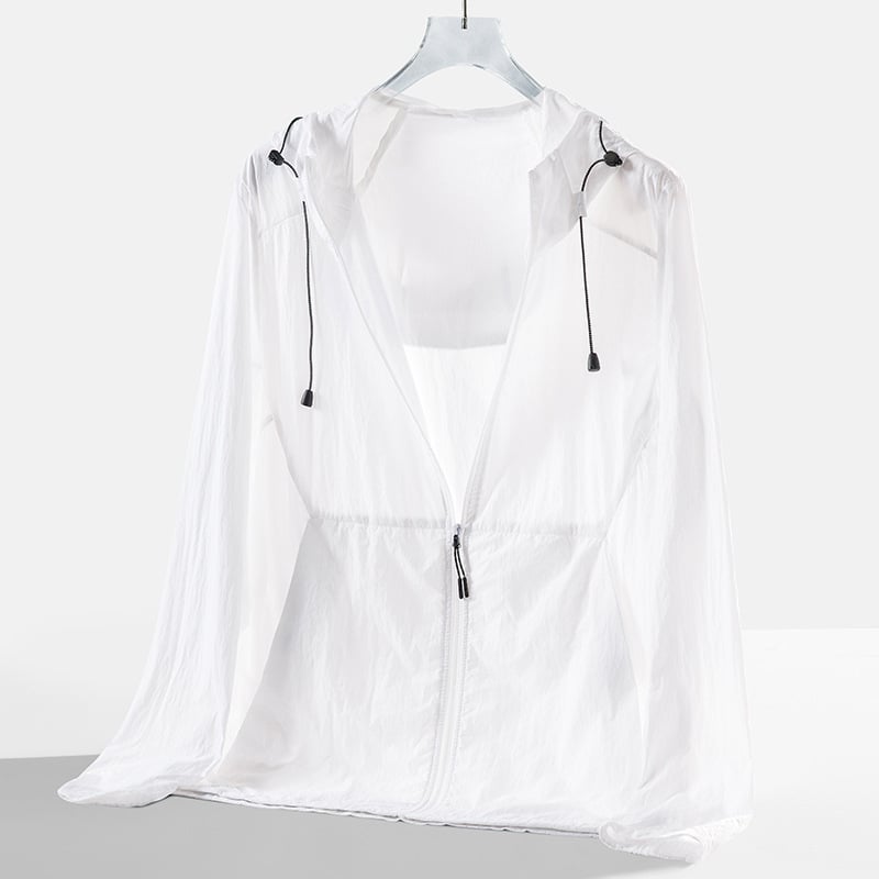Vanjska windbreaker jakna s kapuljačom - lagana, brzo se sušeća ice silk tkanina, UV zaštita UPF50+, najlon tkanina, unisex