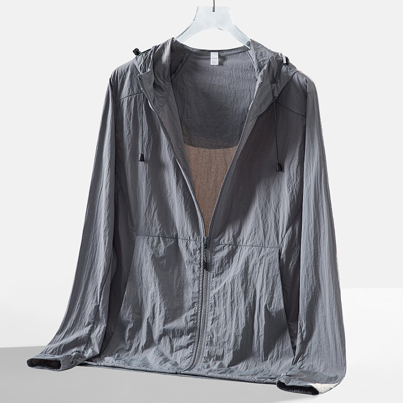 Vanjska windbreaker jakna s kapuljačom - lagana, brzo se sušeća ice silk tkanina, UV zaštita UPF50+, najlon tkanina, unisex