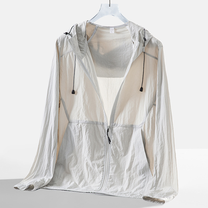 Vanjska windbreaker jakna s kapuljačom - lagana, brzo se sušeća ice silk tkanina, UV zaštita UPF50+, najlon tkanina, unisex