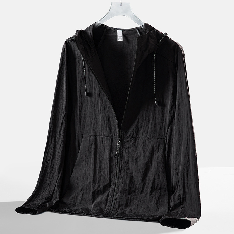 Vanjska windbreaker jakna s kapuljačom - lagana, brzo se sušeća ice silk tkanina, UV zaštita UPF50+, najlon tkanina, unisex