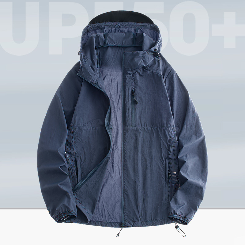 Unisex jachetă ușoară de vară cu protecție UV UPF50+, nailon, cu glugă, pentru drumeții, camping și pescuit