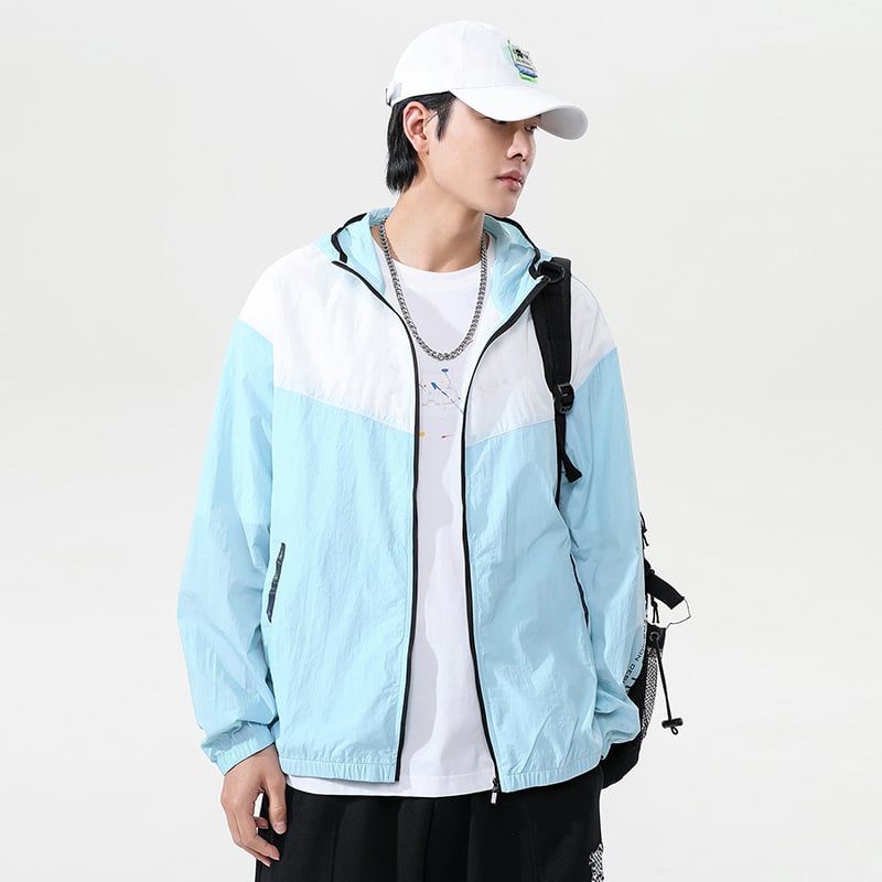 Jachetă cu glugă pentru exterior, ușoară, respirabilă, protecție UV UPF40+, uscare rapidă din nailon