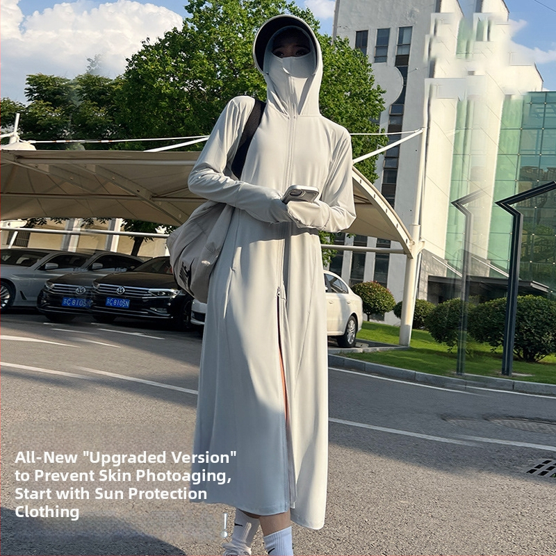 Viso kūno saulės apsaugos su gobtuvu, kvėpuojantis nailonas, sudėtis 81–95%, pavasaris 2025, madingas miesto stilius