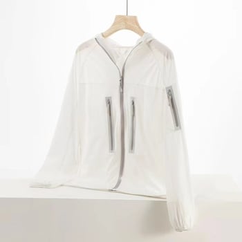 Geacă de vânt unisex pentru exterior, cu protecție UV UPF40+, material din nailon, respirabilă, cu glugă