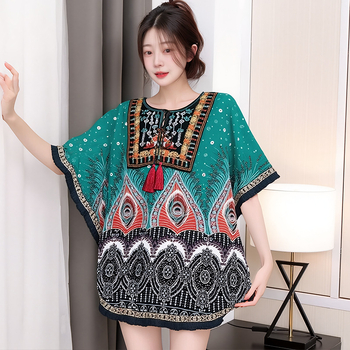 Bluza s bat rukavom u etničkom stilu, 3/4 rukav, 95% viskozna vlakna, UPF30+, lagana tkanina