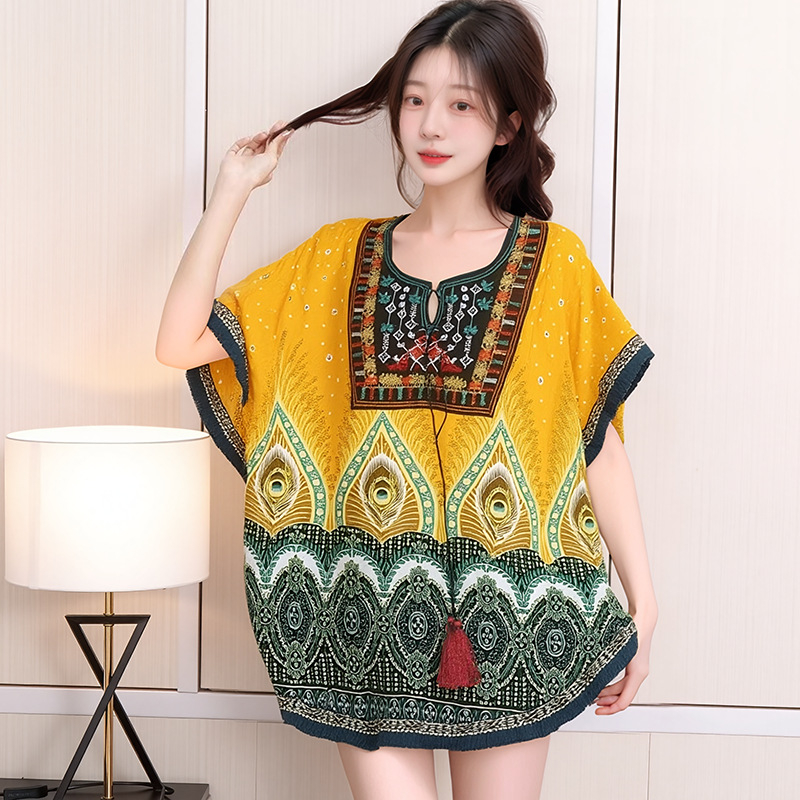 Bluza s bat rukavom u etničkom stilu, 3/4 rukav, 95% viskozna vlakna, UPF30+, lagana tkanina