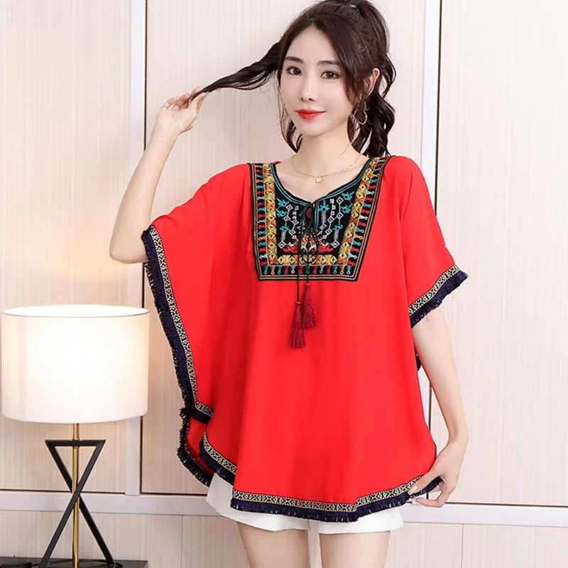 Bluza s bat rukavom u etničkom stilu, 3/4 rukav, 95% viskozna vlakna, UPF30+, lagana tkanina