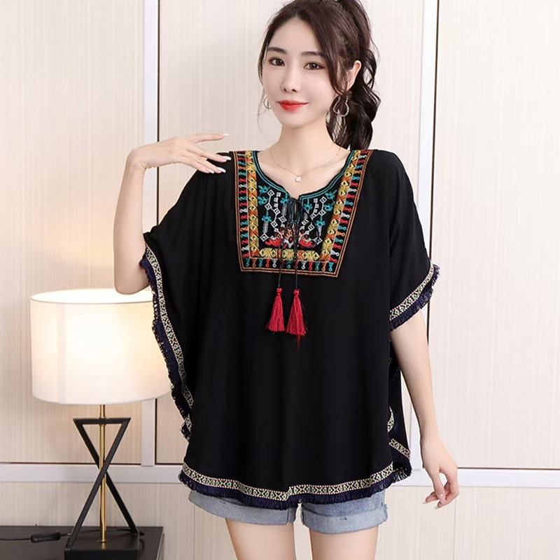 Bluza s bat rukavom u etničkom stilu, 3/4 rukav, 95% viskozna vlakna, UPF30+, lagana tkanina